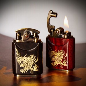 Black Ebony & Cherry - "Golden Dragon" Wooden Lighter